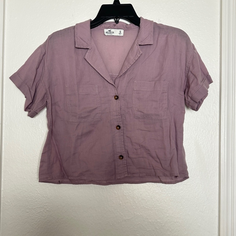Women's Purple Button-Up Shirt from Hollister